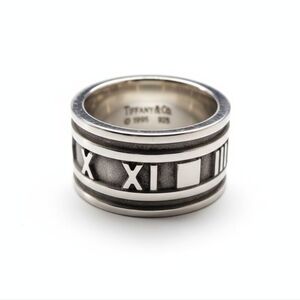 Tiffany & Co. Atlas 1995 Roman Numeral Ring In Sterling Silver In Wide Size 6.5